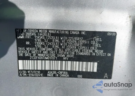 2010 Toyota Rav4 from USA, damaged, VIN 2T3ZF4DV7AW017071